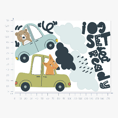 Wall sticker 130x175 Ready to go! Pastel animals in cars
