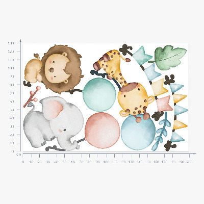 Wall sticker 130x199 Pastel cute animals with boho balloons