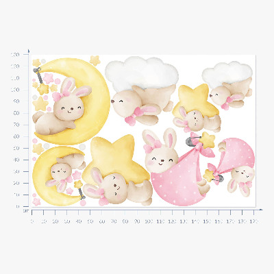Wall sticker 130x191 Bunnies in the night sky watercolor pastel