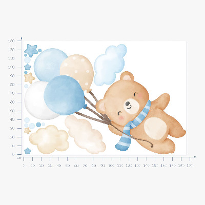 Wall sticker 130x186 Cute teddy bear with balloons in the clouds pastel watercolor