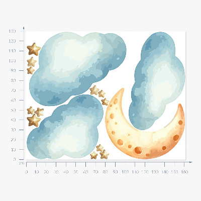 Wall sticker 130x161 Moon and clouds in pastel watercolor
