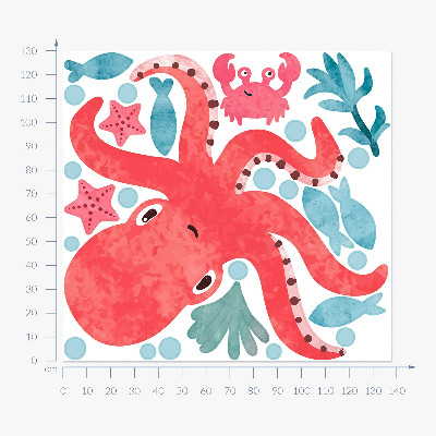 Wall sticker 130x138 Octopus in pastel watercolor style