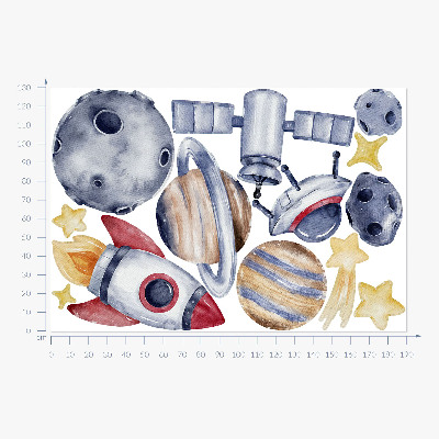 Wall sticker 130x190 Pastel space with planets and rocket