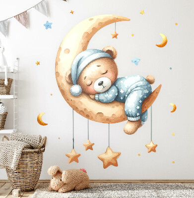 Wall sticker 130x171 Sleeping teddy bear on the moon in pastel space