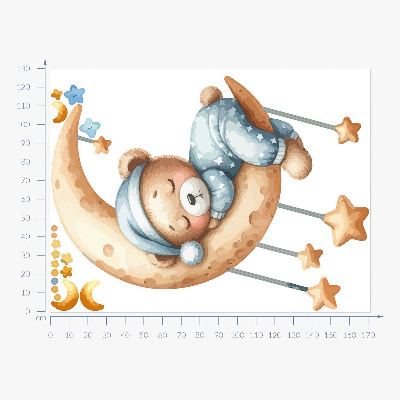 Wall sticker 130x171 Sleeping teddy bear on the moon in pastel space