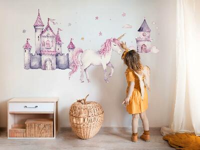 Wall sticker 130x213 Pastel watercolor with a unicorn and a castle