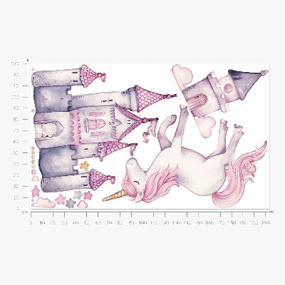 Wall sticker 130x213 Pastel watercolor with a unicorn and a castle