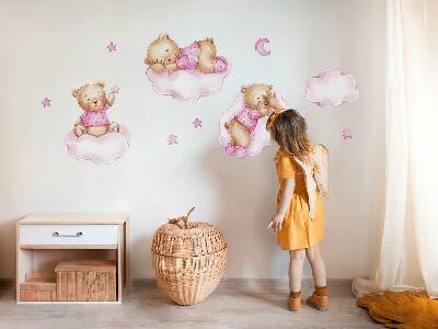 Wall sticker 130x189 Sweet teddy bears on clouds in watercolor pastels