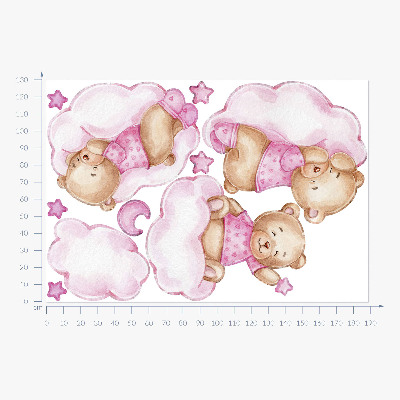 Wall sticker 130x189 Sweet teddy bears on clouds in watercolor pastels
