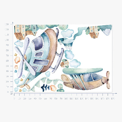 Wall sticker 130x188 Helicopter and plane in a pastel town