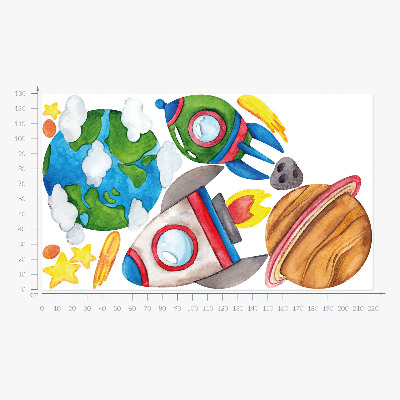 Wall sticker 130x220 Space watercolor with rockets and stars
