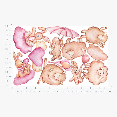 Wall sticker 130x208 Pastel clouds with sheep and rabbits