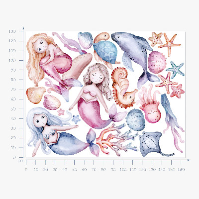 Wall sticker 130x164 An underwater land of pastel mermaids and fauna