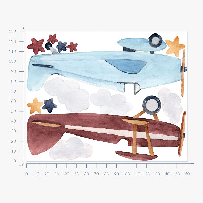 Wall sticker 130x161 Two planes in pastel watercolor clouds