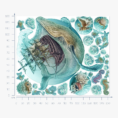Wall sticker 130x153 Underwater kingdom with a cartoon ship