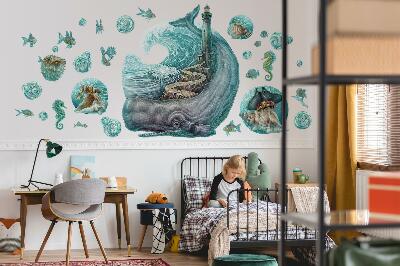 Wall sticker 130x149 An underwater fairy tale of a lighthouse in pastels