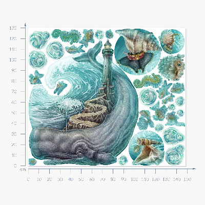Wall sticker 130x149 An underwater fairy tale of a lighthouse in pastels