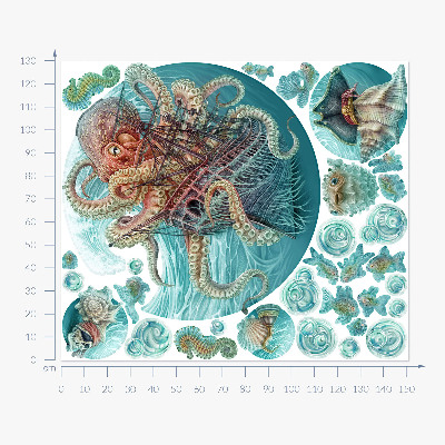 Wall sticker 130x151 A fairy-tale sea world of octopuses and ships