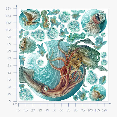 Wall sticker 130x125 The fairy-tale world of cartoon sea creatures