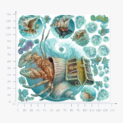 Wall sticker 130x137 Underwater lands of crabs in pastel style