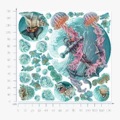 Wall sticker 130x134 An underwater fairy tale with jellyfish in pastel colors