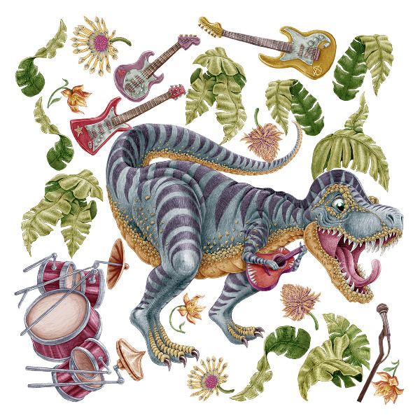 Wall sticker 130x193 Musical dinosaurs in pastel colors