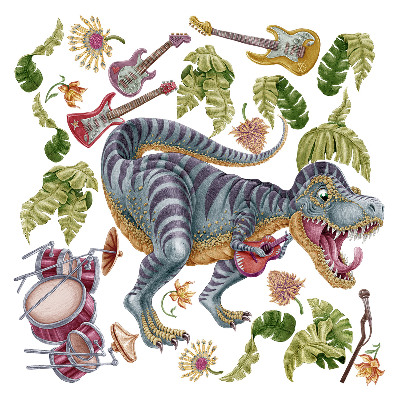 Wall sticker 130x193 Musical dinosaurs in pastel colors