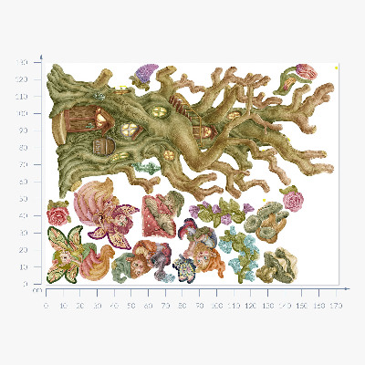 Wall sticker 130x172 Forest fairy fairy creatures and pastel cottage