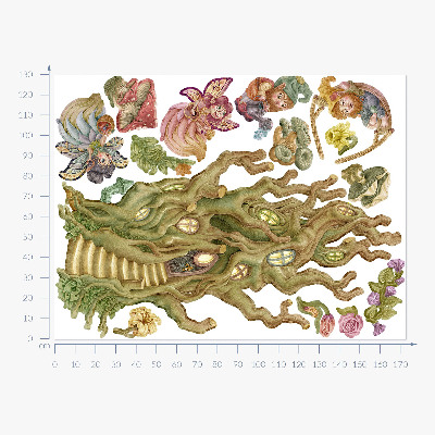 Wall sticker 130x173 Forest creatures and pastel tree houses