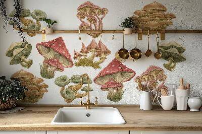 Wall sticker 130x52 Forest mushrooms in pastel cartoon style