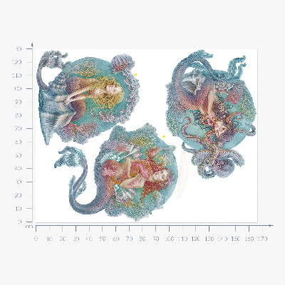 Wall sticker 130x166 Underwater fairy tales with little mermaids in pastel