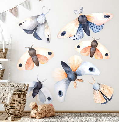 Wall sticker 60x77 Pastel moths in boho style with colorful insects