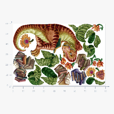 Wall sticker 60x90 Red dinosaur with drawings and vegetation