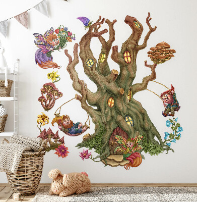 Wall sticker 60x79 Forest fairy creatures and a tree house