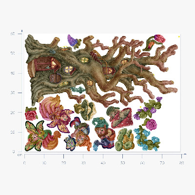 Wall sticker 60x79 Forest fairy creatures and a tree house