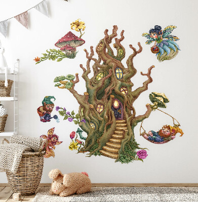 Wall sticker 60x80 Forest creatures fairies gnomes and a tree house