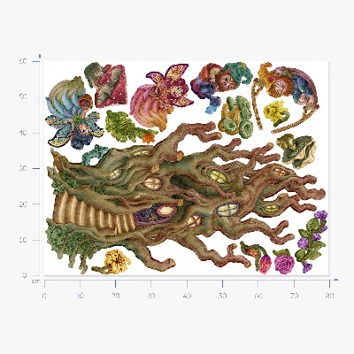 Wall sticker 60x80 Forest creatures fairies gnomes and a tree house