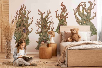 Wall sticker 60x108 Forest fairy-tale houses in trees in a cartoon style