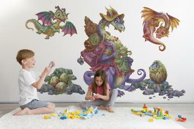 Wall sticker 60x73 Colorful dragons fairy tale family in illustrative style