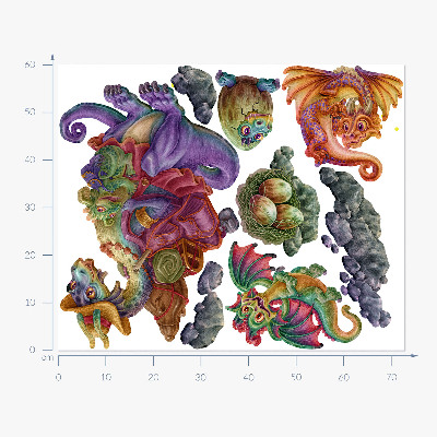 Wall sticker 60x73 Colorful dragons fairy tale family in illustrative style