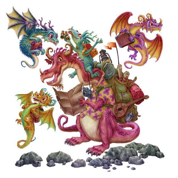Wall sticker 60x80 A cartoon family of dragons