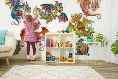 Wall sticker 60x48 Colorful dragons in a cartoon fairy tale aesthetic