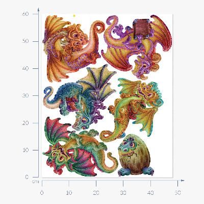 Wall sticker 60x48 Colorful dragons in a cartoon fairy tale aesthetic