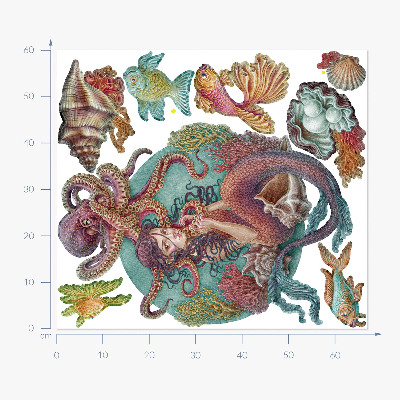 Wall sticker 60x67 Mermaid made of shells in a cartoon style