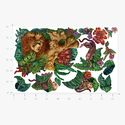 Wall sticker 60x95 Safari exotic beasts in tropical jungle cartoon style