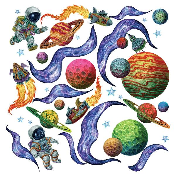 Wall sticker 60x93 Rocket space travel with astronauts and planets
