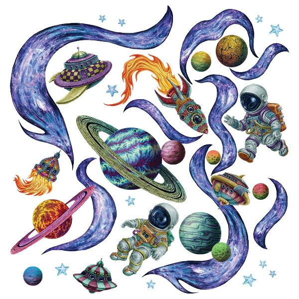 Wall sticker 60x90 Astronaut space rockets in cartoon style