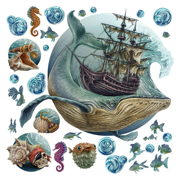 Wall sticker 60x73 An underwater fairy tale with sea animals
