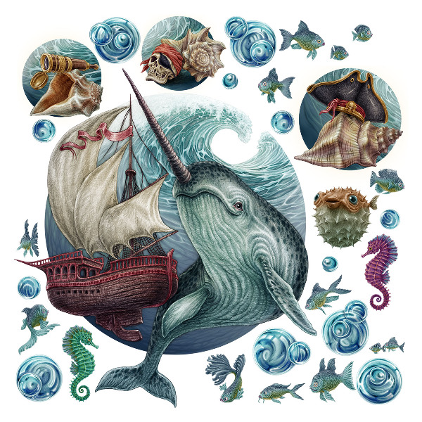 Wall sticker 60x66 An underwater land of cartoon creatures