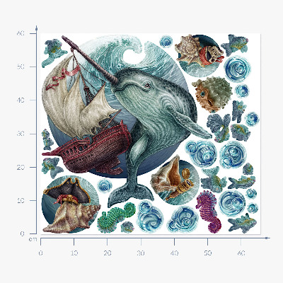 Wall sticker 60x66 An underwater land of cartoon creatures